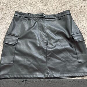 Black Leather Cargo Skirt
